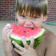 Photo of a boy eating a watermelon