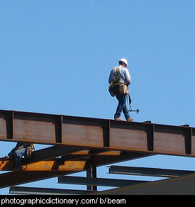 Photo of a man walking along a steel beam