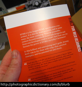 Photo of the blurb on the back of a book