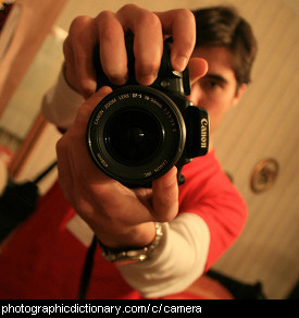 Photo of a man holding a camera