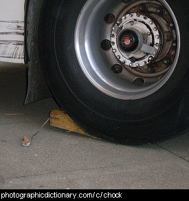 Photo of a chock under a wheel