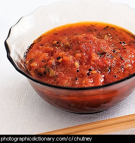 Photo of a bowl of chutney.