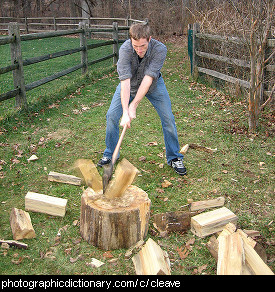Photo of a man splitting wood