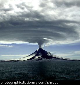 Photo of a volcano erupting