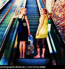 Photo of two girls on an escalator