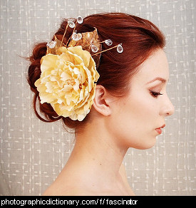 Photo of a woman wearing a fascinator