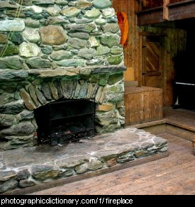 Photo of a stone fireplace