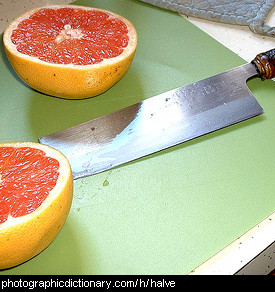 Photo of a grapefruit cut in half