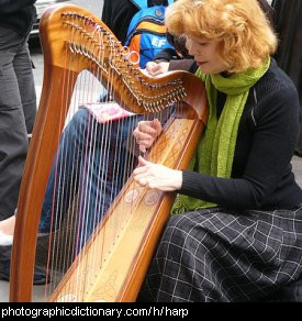 Photo of a woman playing a harp