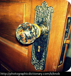 A rounded glass doorknob.