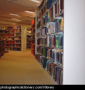 Photo of bookshelves in a library