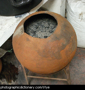 Photo of a pot of ash for making lye