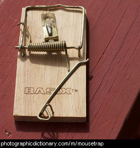 Photo of an old wooden mousetrap.