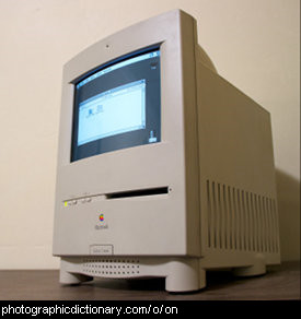 Photo of an Apple Mac computer, switched on