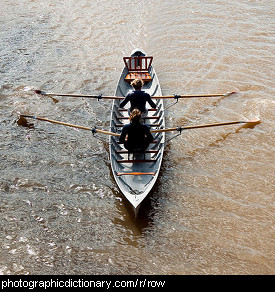 Photo of people rowing a boat.
