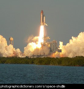 Photo of a space shuttle launching