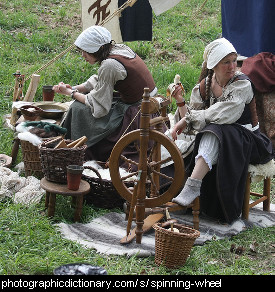 Photo of women using spinning wheels