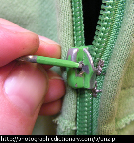 Photo of a zip being unzipped