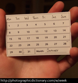 Photo of a calendar with week days