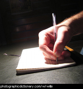 Photo of a hand writing.