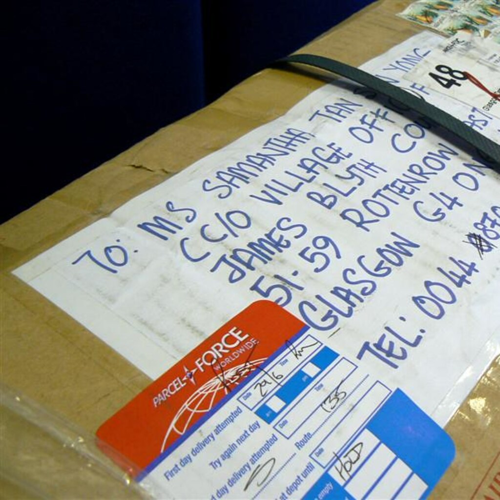 Photo of an addressed parcel