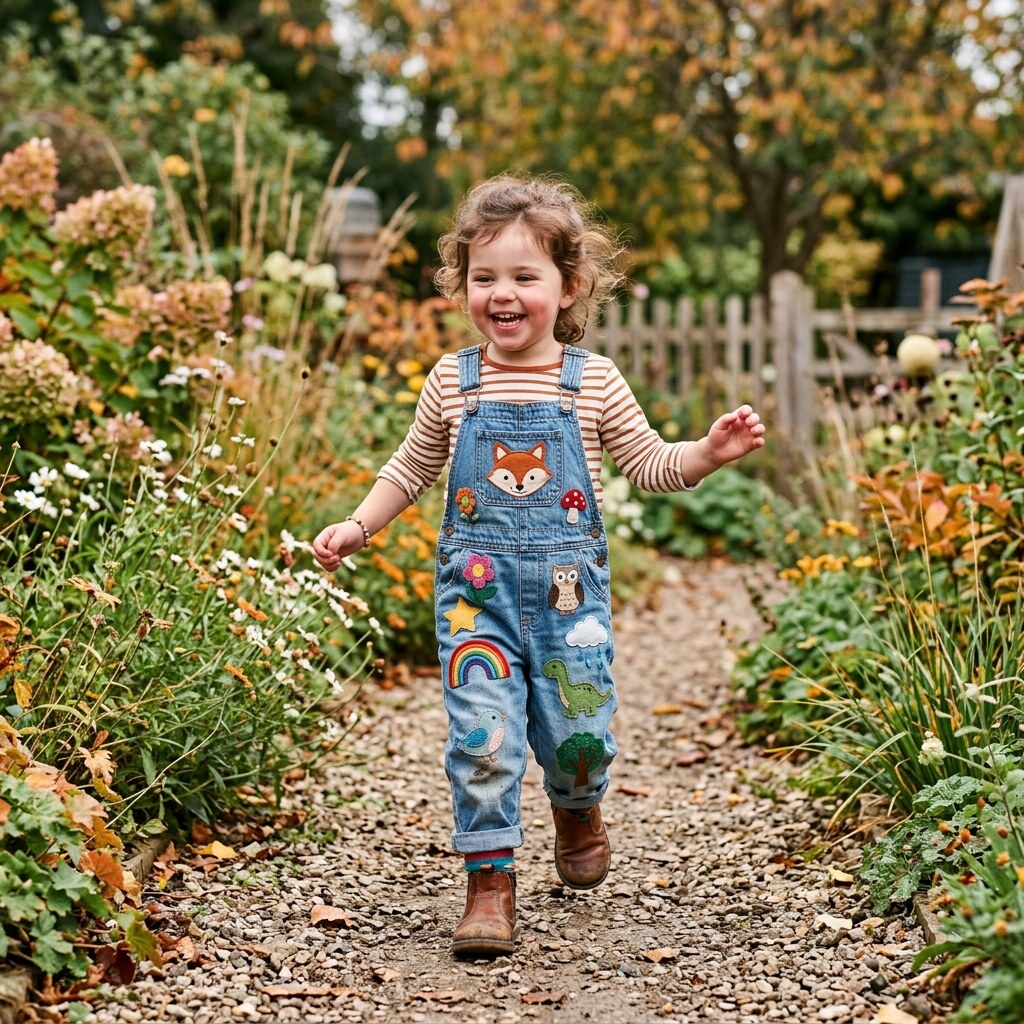 Generated image of a child wearing applique overalls