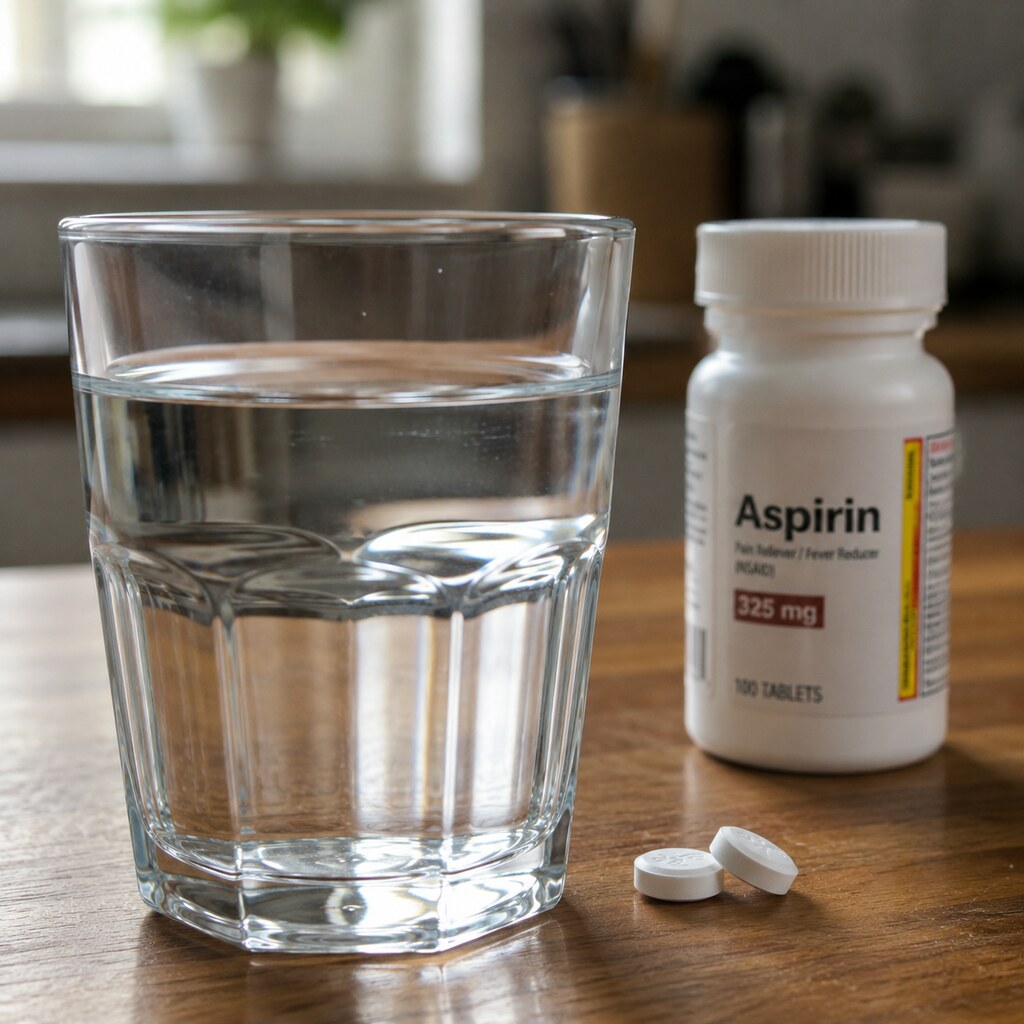 Generated image of aspirin and a glass of water