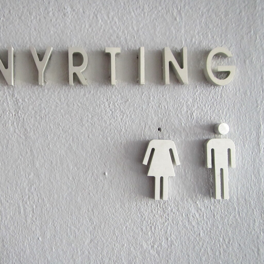 Photo of a beheaded toilet gender sign.