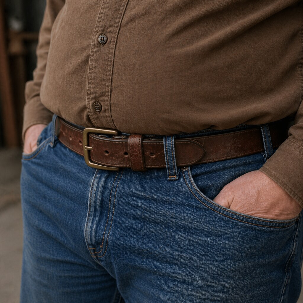 Generated image of a man wearing a belt.