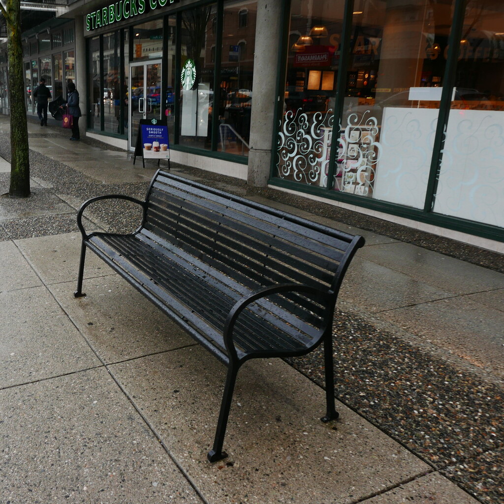 Photo of a metal bench.
