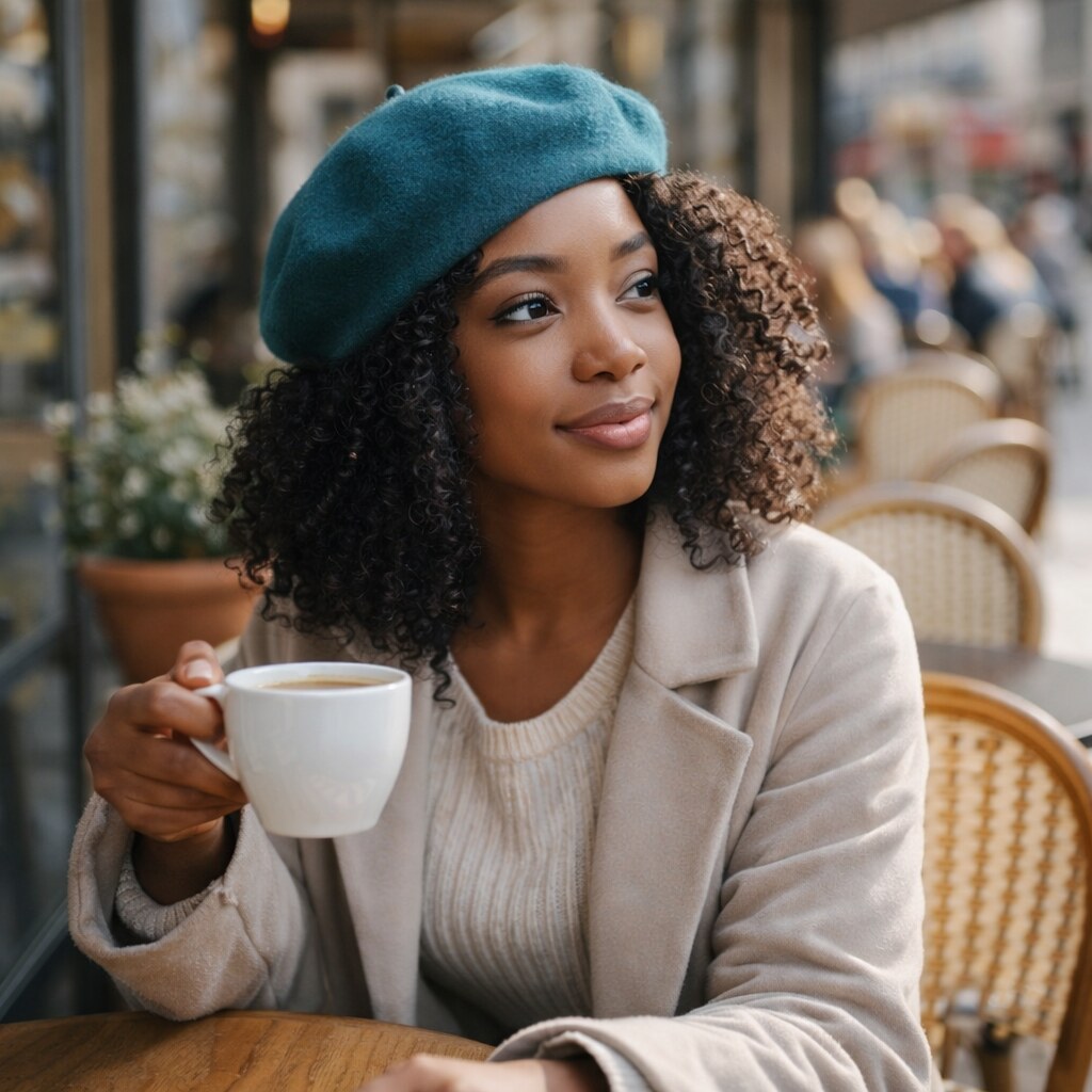 Generated image of a woman wearing a beret