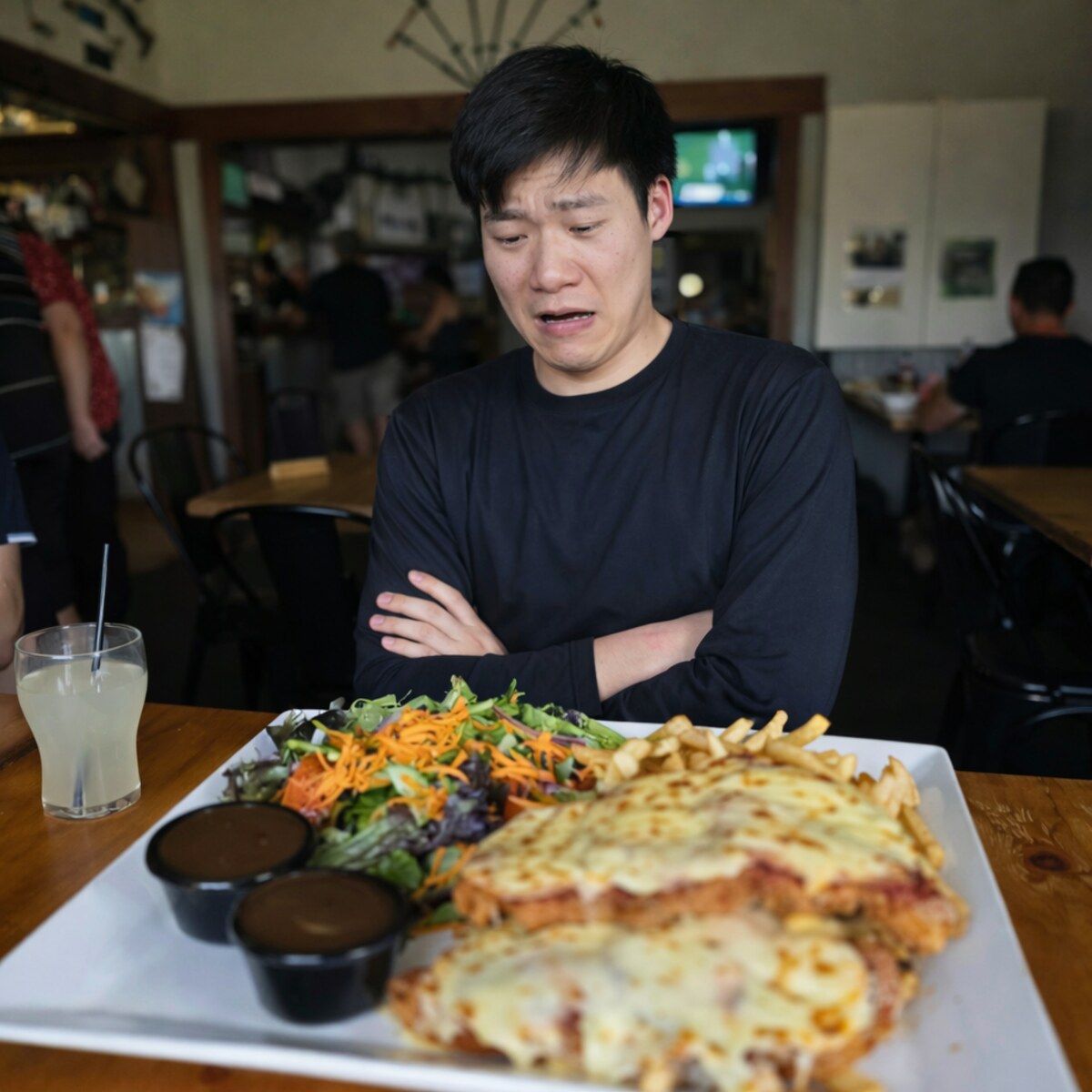 Altered photo of a man with a huge meal