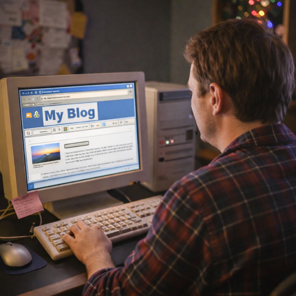 Generated image of a man editing his blog