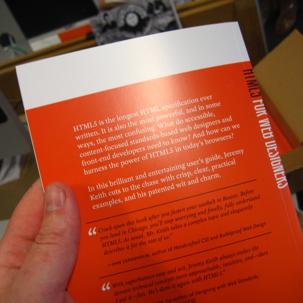 Photo of the blurb on the back of a book