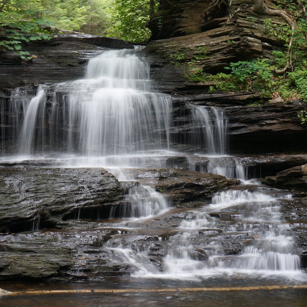 A cascading waterfall.
