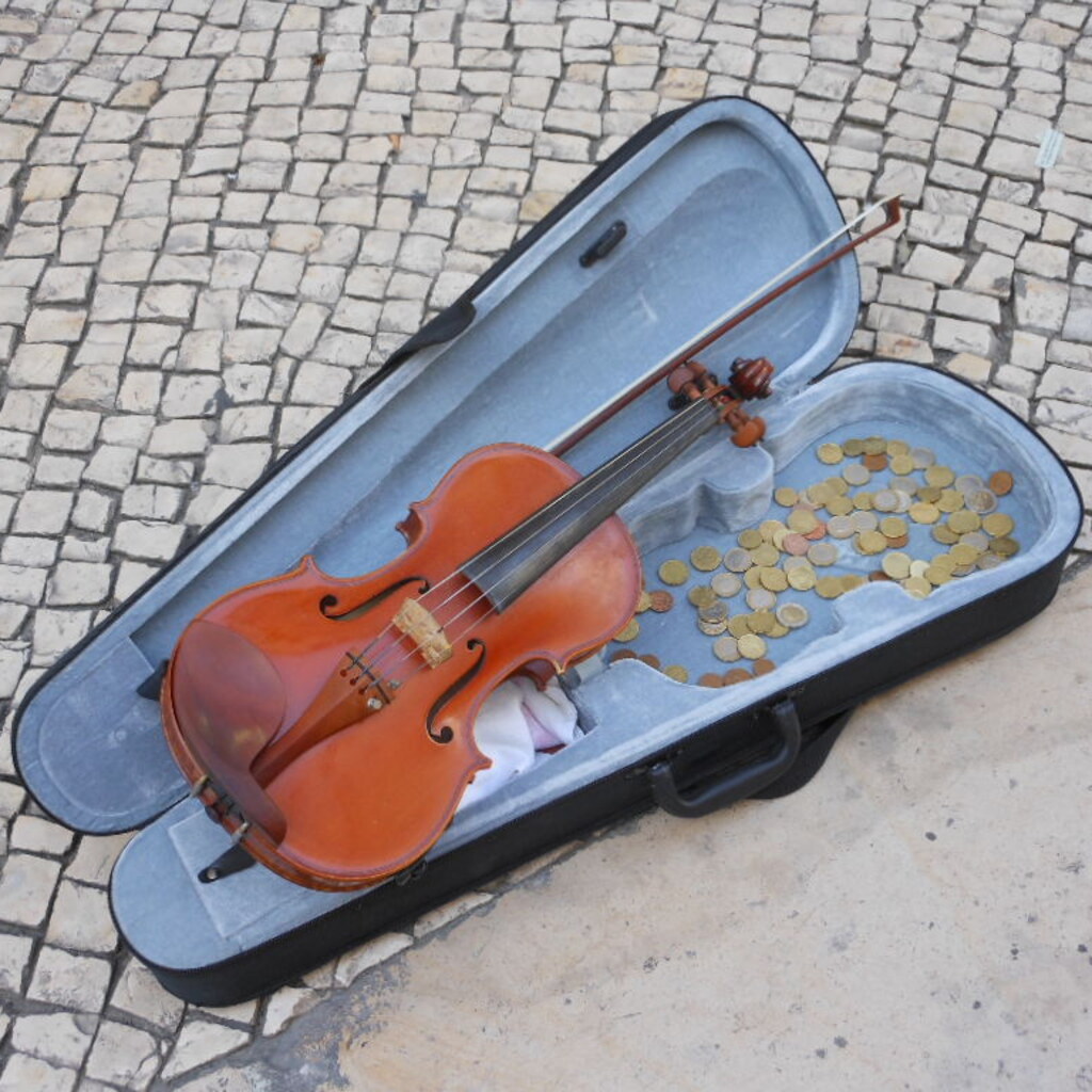 Photo of a violin and case