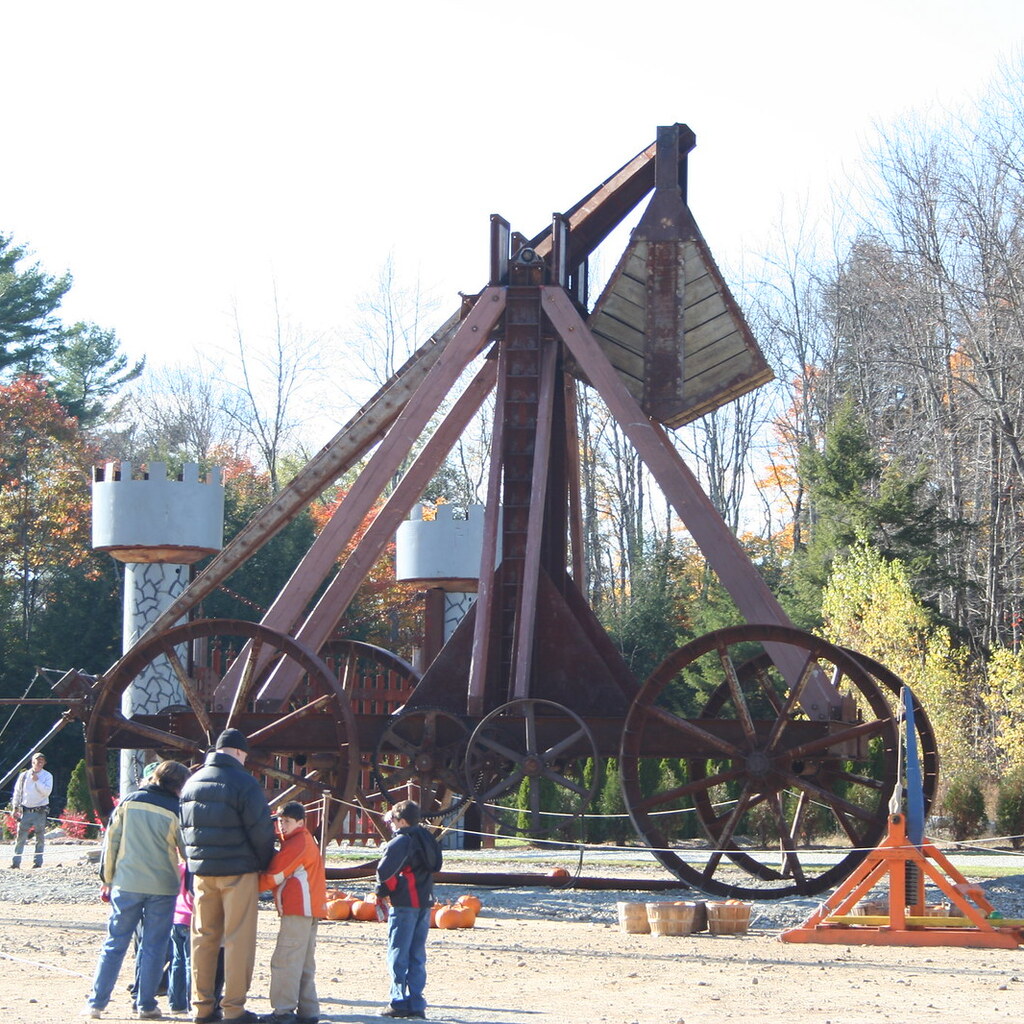 Photo of a wooden catapult or trebuchet