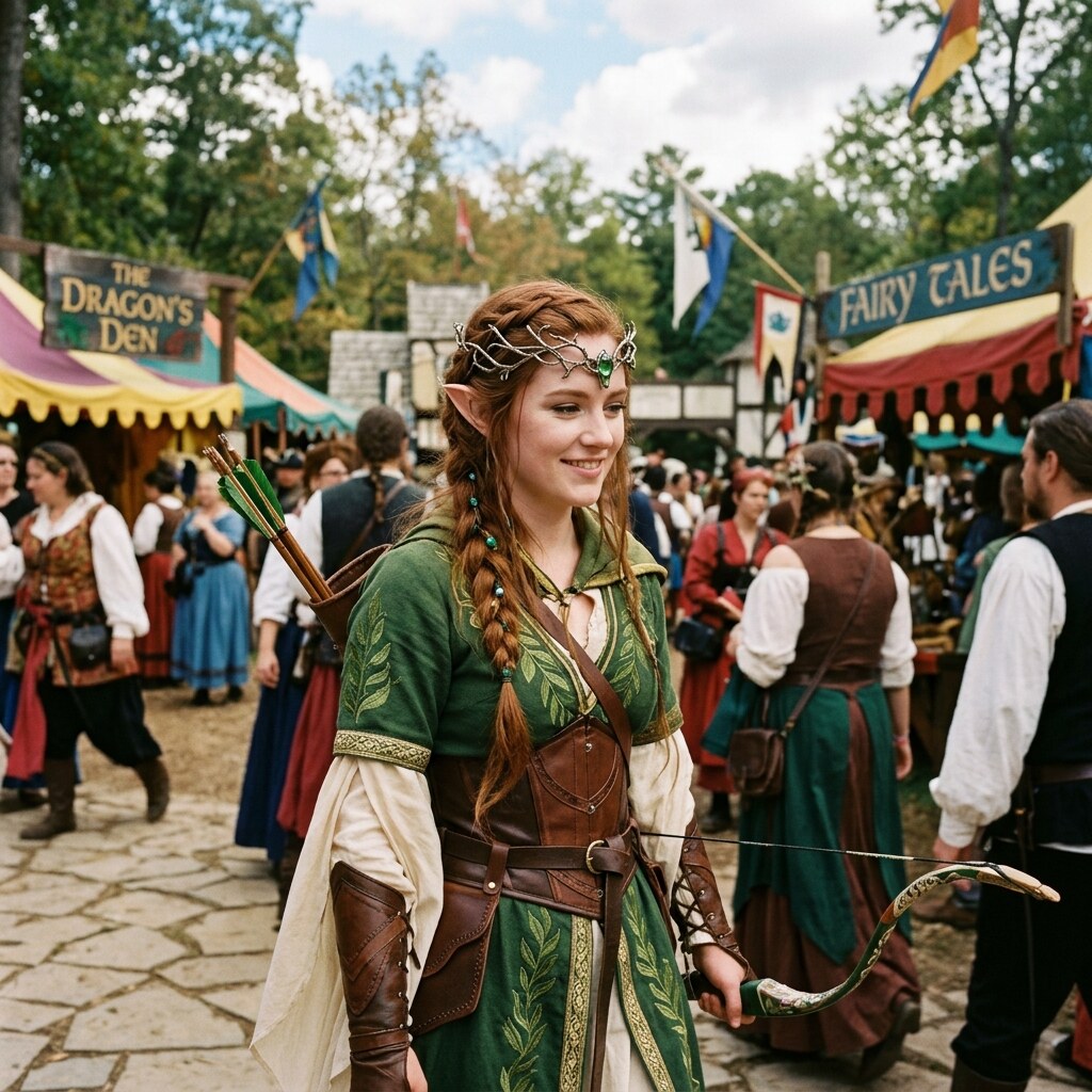 Generated image of a woman dressed as an elf, wearing a circlet
