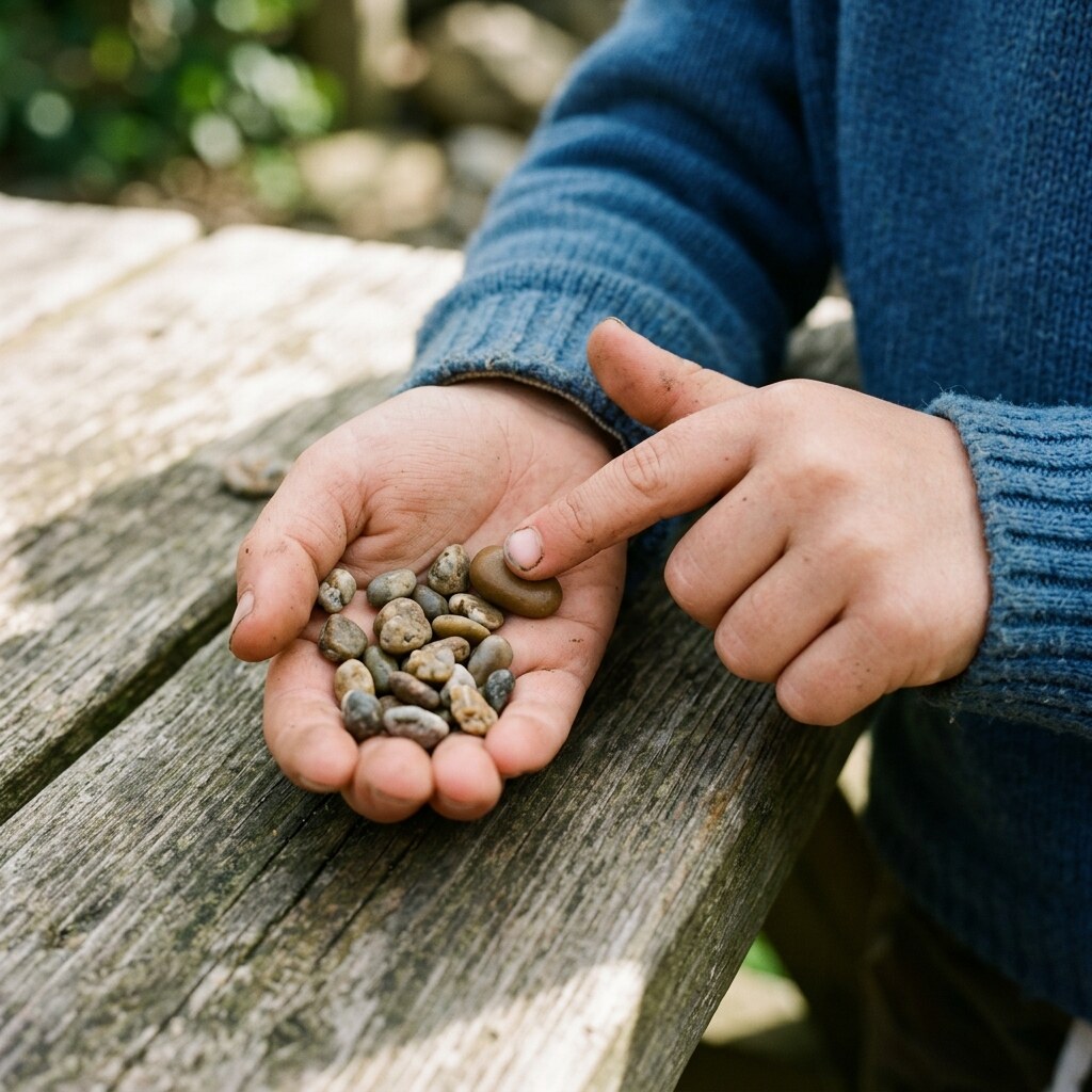 Generated image of a child counting pebbles