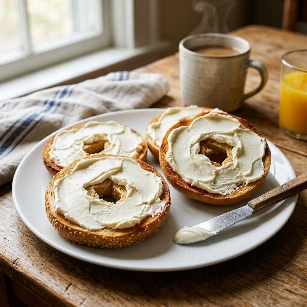 Generated image of cream cheese on bagels