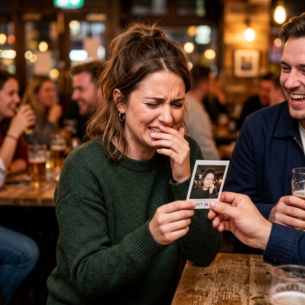 Generated image of someone cringing at a photo