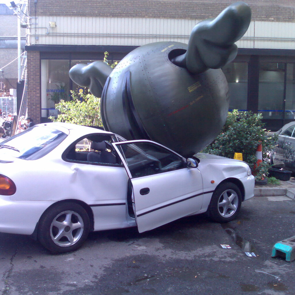 Photo of a crushed car