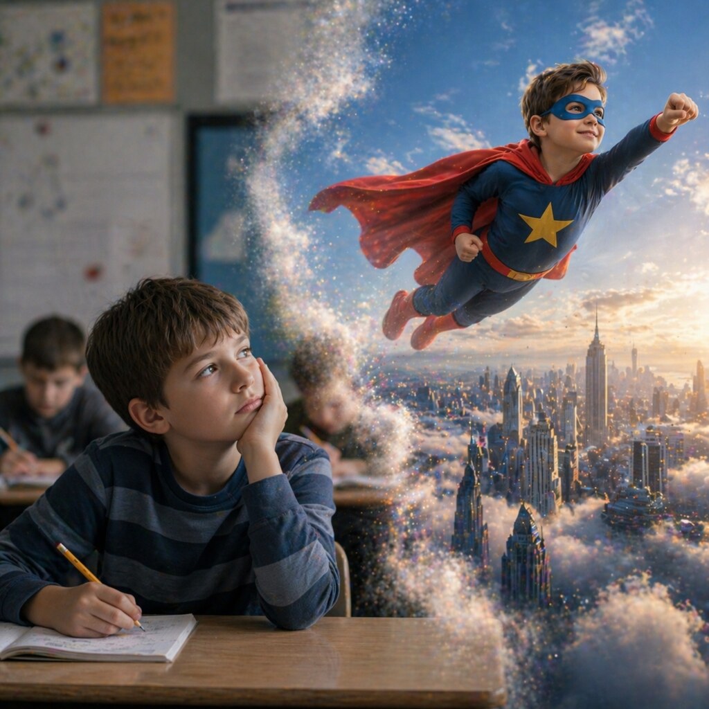 Generated image of a boy daydreaming