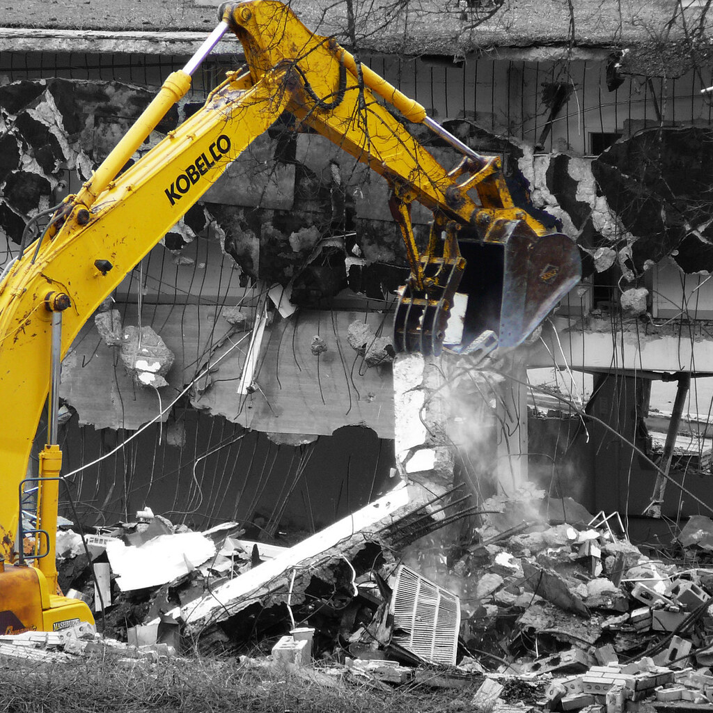 Photo of a building being destroyed