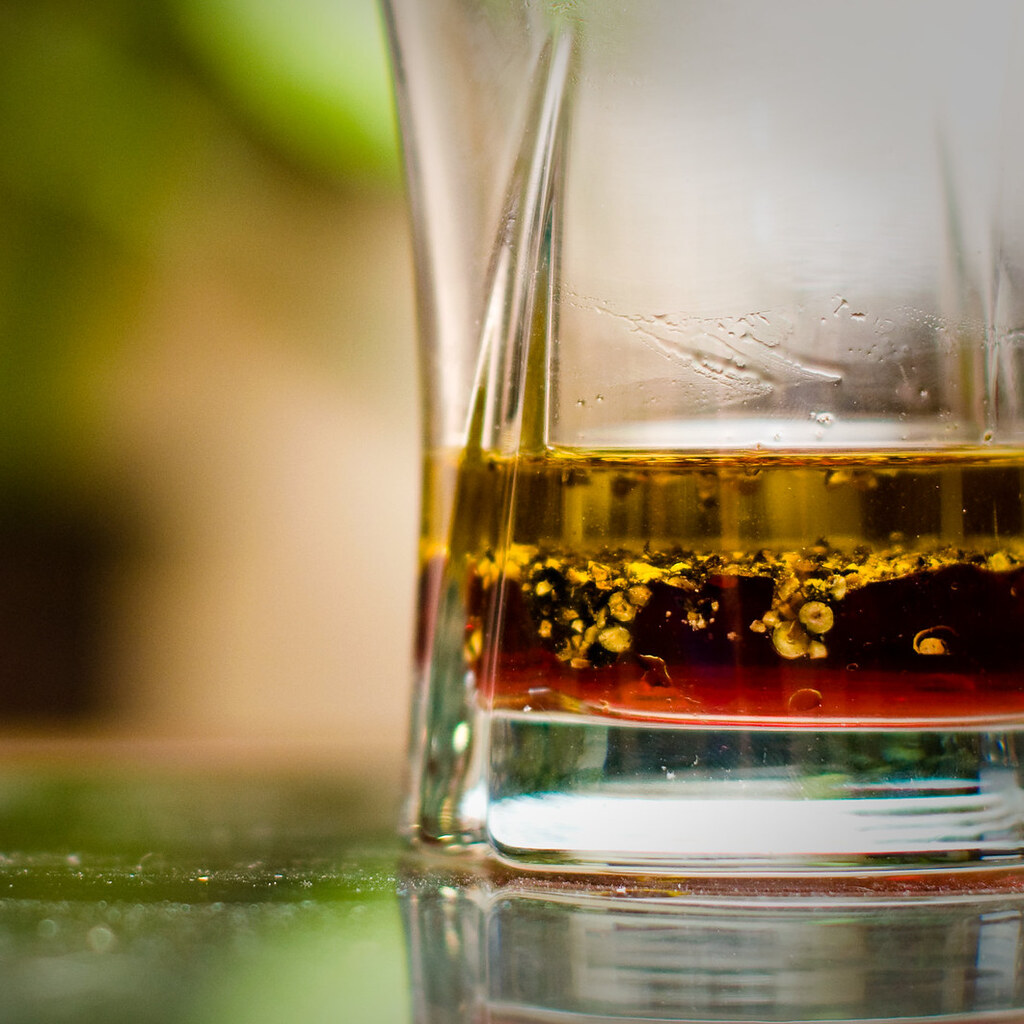 Photo of a salad dressing needing emulsion