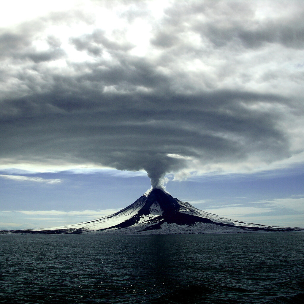 Photo of a volcano erupting