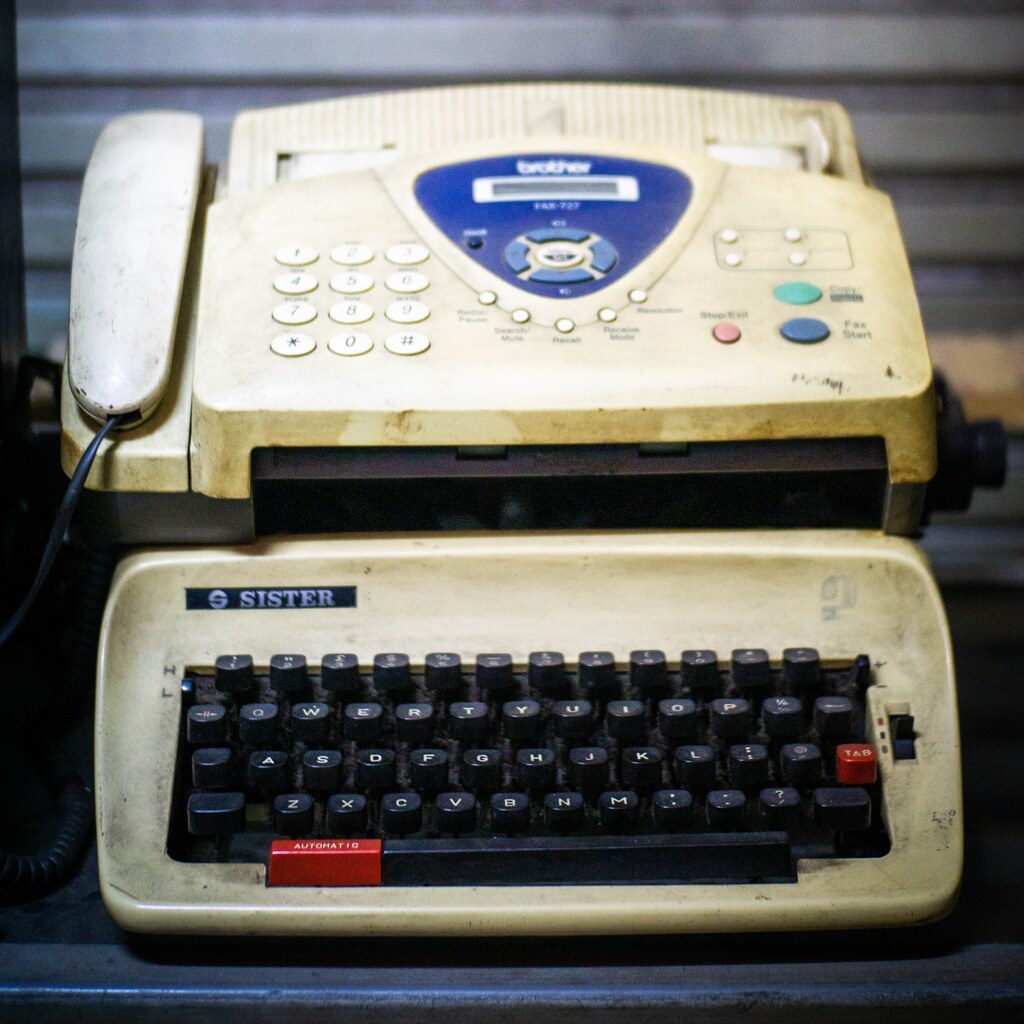 A photo of an old fax machine