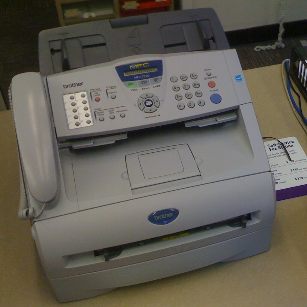 Photo of a fax machine.