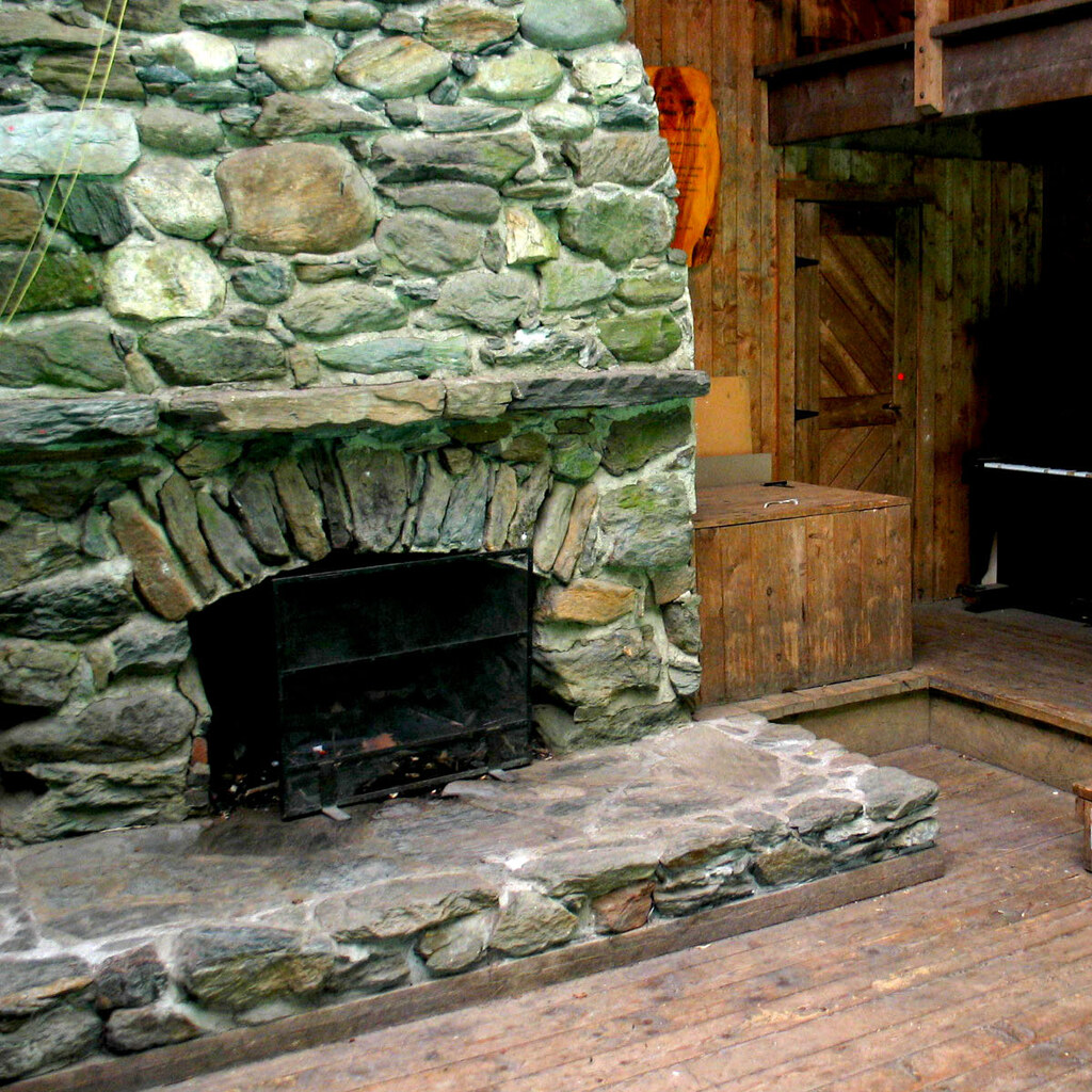 Photo of a stone fireplace