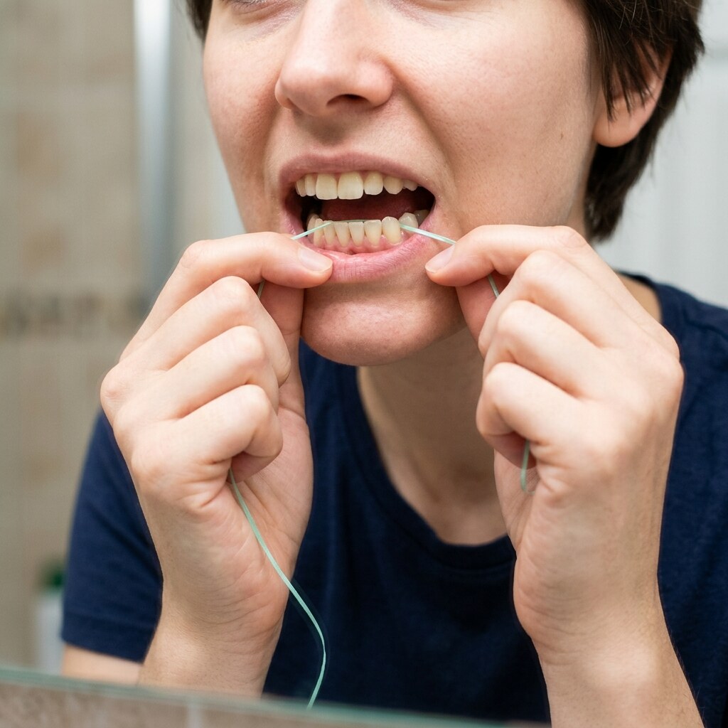 Generated image of a woman flossing her teeth